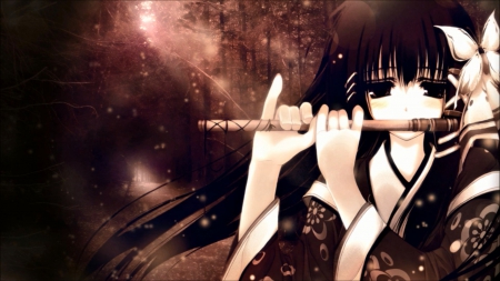 Anime Flute - butterfly, kawaii, dark, flute, anime, anime girl