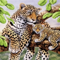 Leopard and Cub in Tree