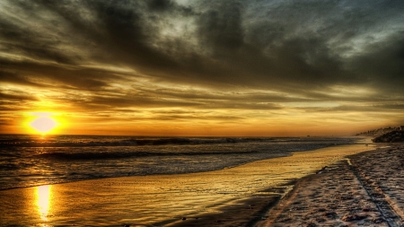 fantastic beach sunset hdr - clouds, beach, sunset, sea, hdr