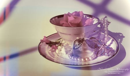 Cup of Vintage - rose, pearls, vintage, cup