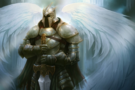 Angel Knight - angel, armour, wings, sword, fantasy