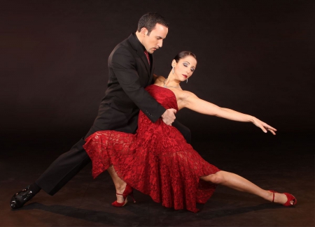 Tango - woman, love, costume, passion, couple, tango, dance, black, red, man, dress