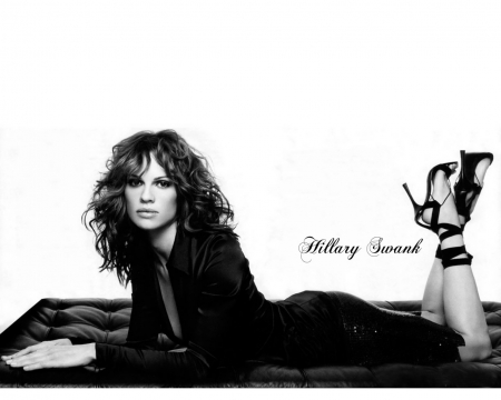 Hillary Swank - black, beauty, model, actress, hillary swank, girl, white, stiletto, shoe, woman