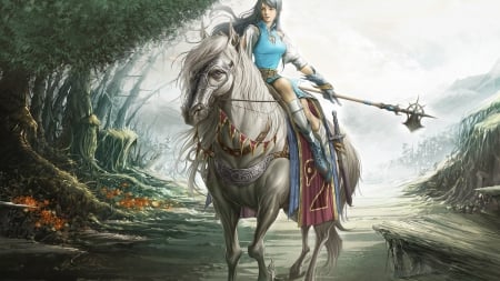 A Girl & Her Horse - girl, white, warrior, horse