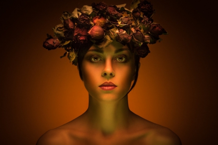 Rose head - portrait, head, roses, woman