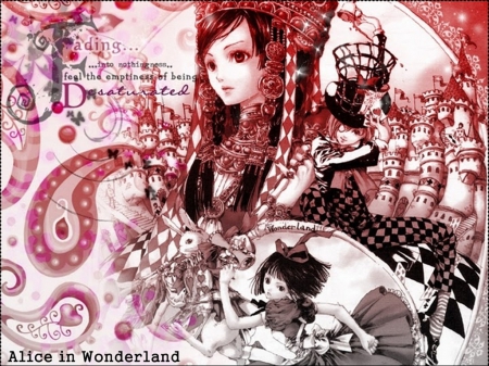 Alice In Wonderland - mad hatter, alice in wonderland, castle, anime, colorful, queen of hearts, white rabbit, fantasy