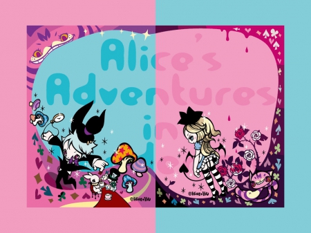 Alice's Adventures In Wonderland - cheshire cat, colorful, anime, mad hatter, alice in wonderland, white rabbit