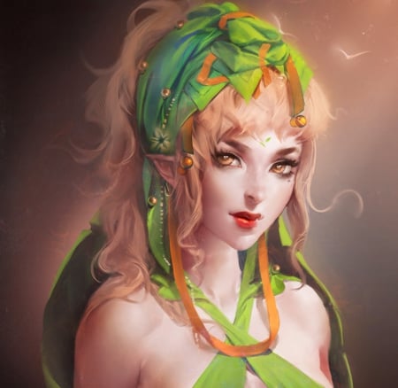 *Pretty Green Elf* - pretty, female, eyes, drawings, abstract, beautiful, paintings, charm, digital art, colors, lovely, cool, sweet, hair, girls, elf, fantasy, lips, lady, green, bright, cute