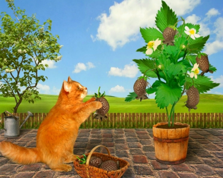 Planting - pot, animals, cute, plant, cat