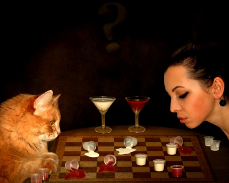 Milk or wine - animals, cute, wine, cat, woman, milk