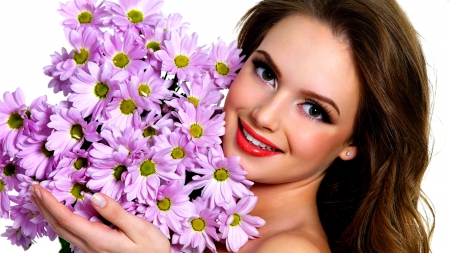 SMILING BEAUTY - flowers, bouquet, smiling, female