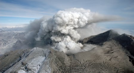 Volcano in Alaska - sky, alaska, volcano, smoke, nature, mountain, blue