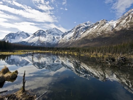 Alaska Rockies - alaska, winter, water, lake, sky, reflection, clouds, nature, mountain, snow, cold