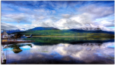 Valdez Lake Alaska - plane, clouds, water, nature, lake, alaska, reflection, sky