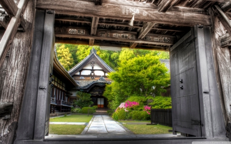 Gateway to Another World - japan, gate, japanese, house, garden