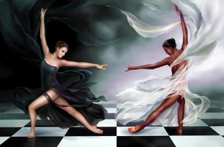 Chess Dancers - beauty, art, abstract, fantasy