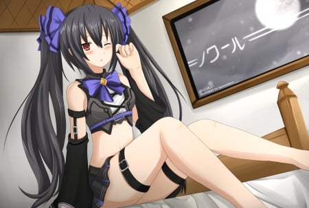 Anime - anime, legs, eyes, room, long, sweet, hair, dark, cute, ribbon