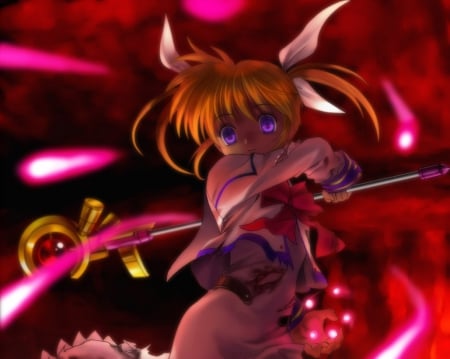 Takamachi Nanoha - gloomy, cute, hot, anime girl, girl, gloom, magic, eerie, magical girl, nanoha, dark, anime, sinister, scare, mad, darkness, horror, warrior, angry, scary, sexy, female