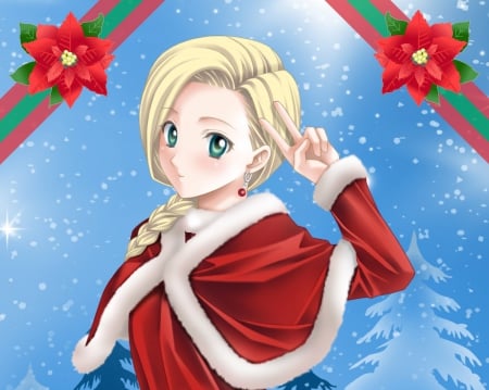 Bianca - dragon quest, anime, female, blonde, blond hair, green eyes, long hair, blond, plain, hd, merry christmas, rpg, video game, anime girl, game, hot, girl, simple, blonde hair, christmas, cute, sexy