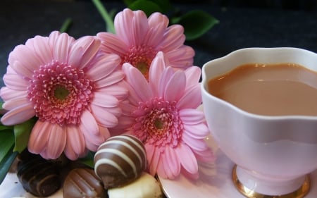 Still Life - flowers, sweets, mug, coffee