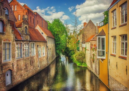 City - street, houses, river, photo, city, house, hdr