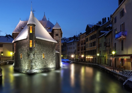 Annecy by night - river, France, Annecy, hdr, night, photo