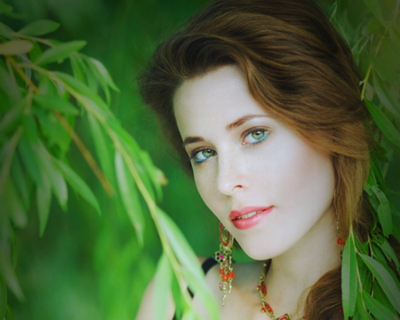 Pretty face - face, leaves, woman, model