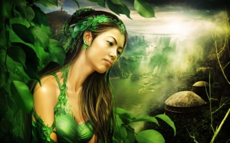 Exotic Girl - beautiful, girl, fantasy, tang yuehui, green, digital, woman, art, wallpaper