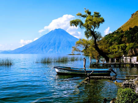 MOUNTAIN LAKE - lake atitlan volcano atitlan, lake atitlan, guatemala, boat