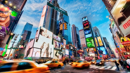 bustling times square in nyc - stree, ads, city, cars, skyscrapers