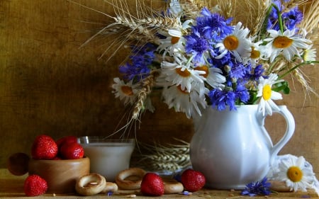 Still life - flowers, fruits, still life, jar