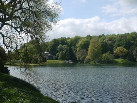 Parthenon across the Lake - Stourhead, Sunshine, Lake, Spring