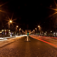 avenue late at night in the center of paris