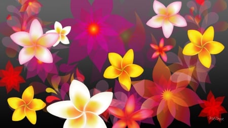 Summer Collage - collage, colorful, summer, spring, bright, floral, fleurs, flowers, colors, plumeria