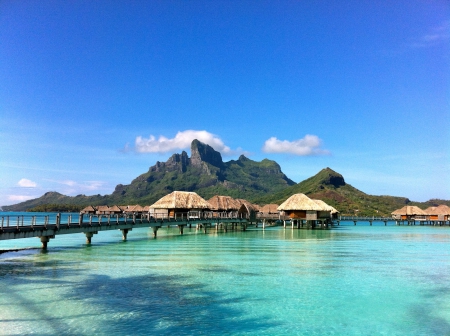 Bora Bora Water villas - beach, pacific, paradise, water, bungalows, villa, polynesia, coral, french, bora bora, atoll, lagoon, south, sand, southseas, bungalow, ocean, islands, tropical, reef, exotic, luxury, blue, villas, island, sea