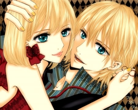 Rin & Len - blonde, vocaloid, couple, twins