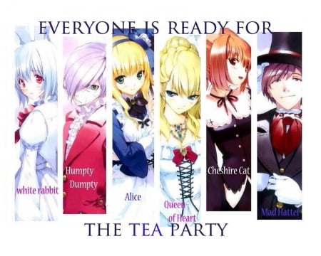 ~The Tea Party~ - cheshire cat, anime, white rabbit, fantasy, mad hatter, classic, alice in wonderland, humpty dumpty, queen of hearts