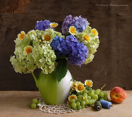 Still Life - flowers, vase, fruits, still life