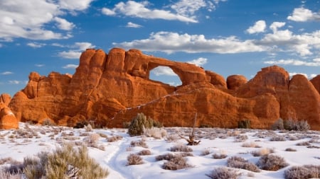 Canyon in Winter, Arches National Park - snow, arch, landscape, mountain