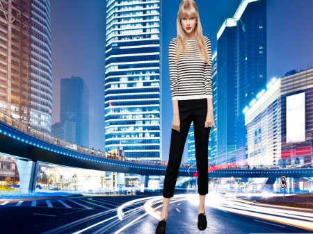 Taylor Swift - lighting, city, night, model