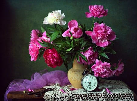 Still Life - flowers, vase, watch, still life