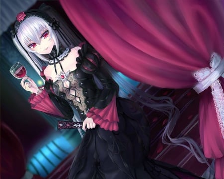 Suigintou - anime, female, wing, dress, evil, long hair, dark, suigintou, plain, hd, rozen maiden, gown, anime girl, hot, girl, simple, flower, black, sinister, cute, sexy