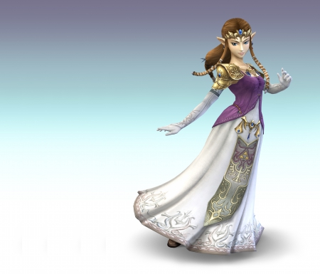 Zelda - anime, dress, legend of zelda, long hair, the legend of zelda, plain, hd, princess, rpg, video game, blue eyes, gown, anime girl, game, realistic, princess zelda, zelda, simple, brown hair, cg, 3d