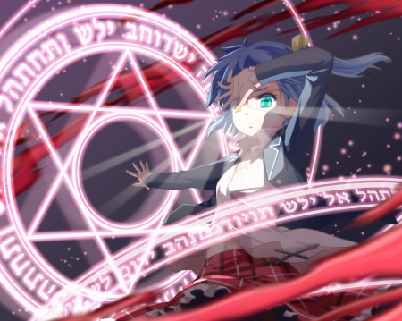 Takanashi Rikka - anime, magic, female, mad, light, short hair, sparks, anime girl, eyepatch, hot, girl, glow, angry, fantasy, sinister, magical girl, cute, sexy