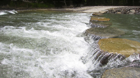 Across the rapidly flowing streams