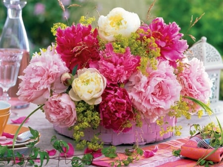 Spring Hello to Fran - flowers, roses, white, beauty, pink, peonies