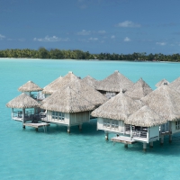 St Regis Resort Water Villas Bungalows over Blue Lagoon Bora Bora