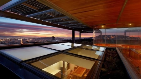 fantastic panthouse - building, view, city, windows, sunset, panthouse