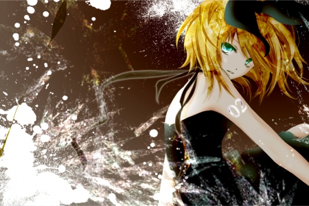 Rin Kagamine - rin kagamine, green eyes, vocaloid, light, anime, blonde