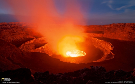 Nyiragongo Volcano, Africa - forceofnature, nature, volcano, yellow, blue, rock, orange, sky